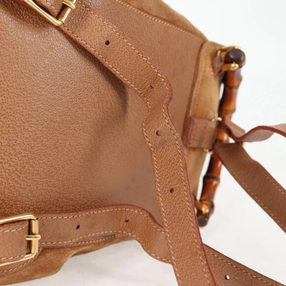 GUCCI Bamboo Backpack Suede Brown Gold 003 main image 8